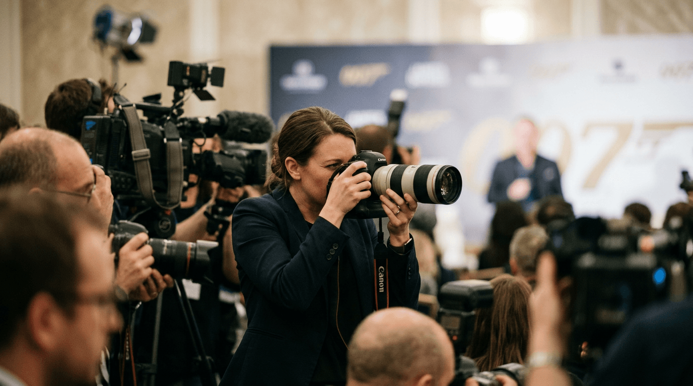 A stylized image of a secret agent silhouette holding a microphone, with a spotlight in the background, hinting at the mystery of the next James Bond song artist.