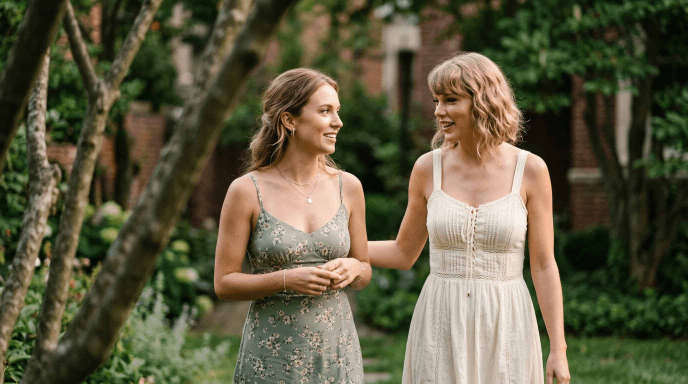 A split image showing Taylor Swift and Abigail Anderson, and Travis Kelce, symbolizing the prediction market question.