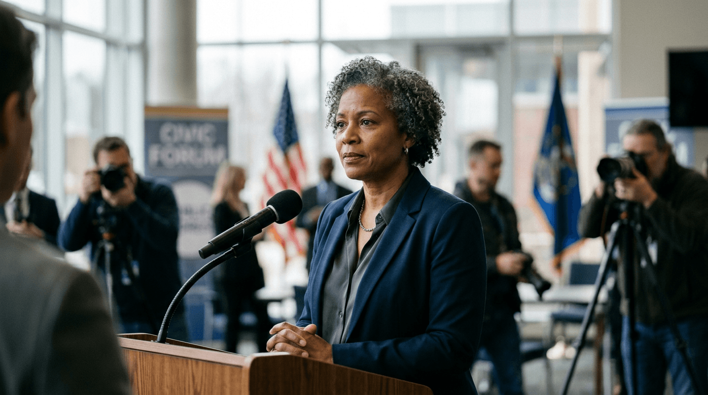 A portrait of Gavin Newsom with a blurred background of the White House, suggesting future ambition.