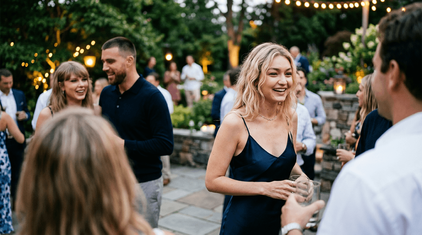 Taylor Swift and Gigi Hadid smiling together at a public event, suggesting their close friendship.