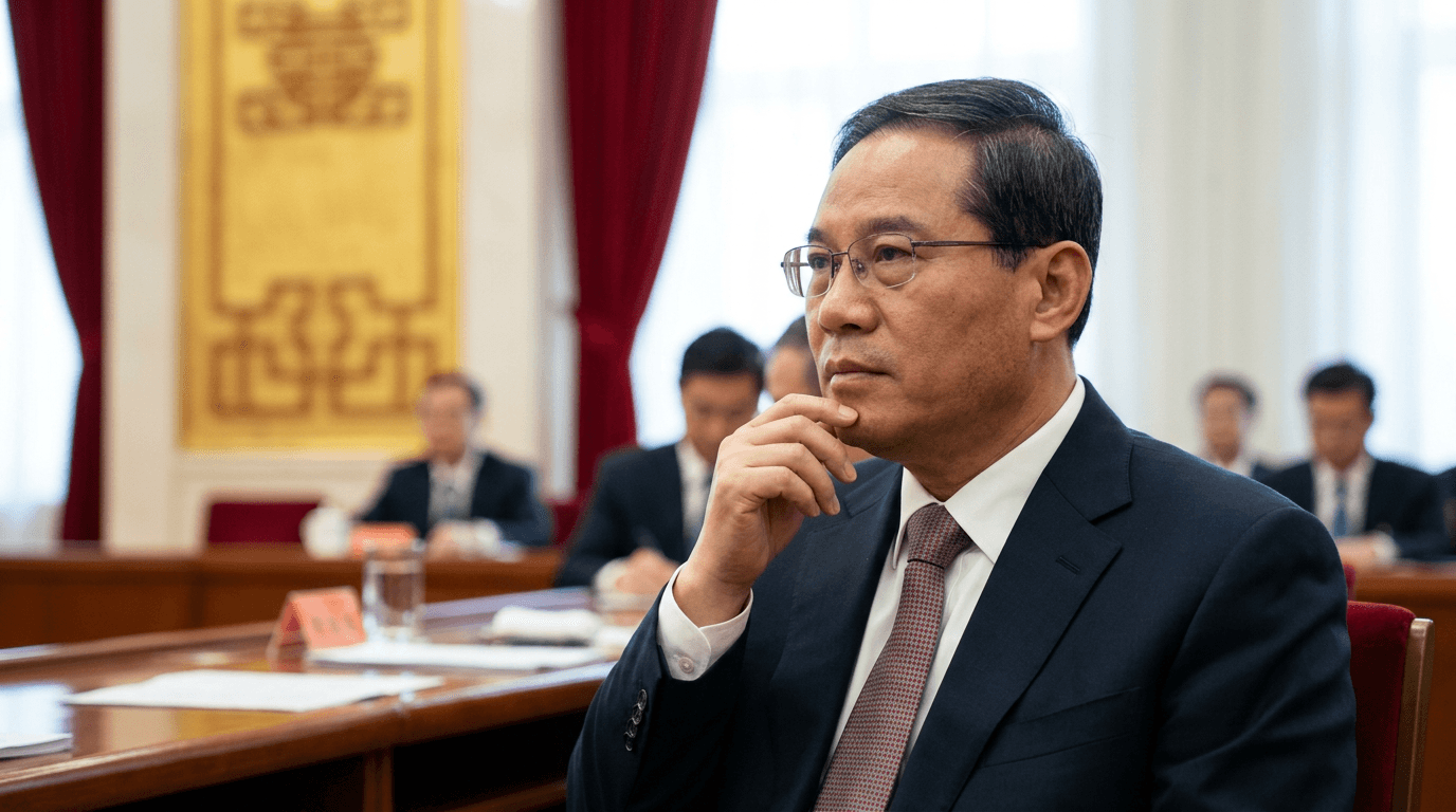 A portrait of Li Qiang, the current Premier of China, in a professional setting.