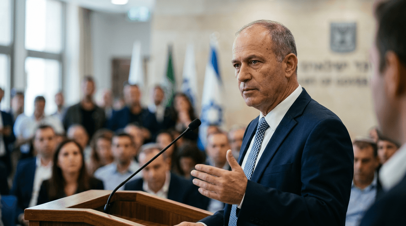 A profile shot of Naftali Bennett, perhaps with a blurred Israeli Knesset in the background.