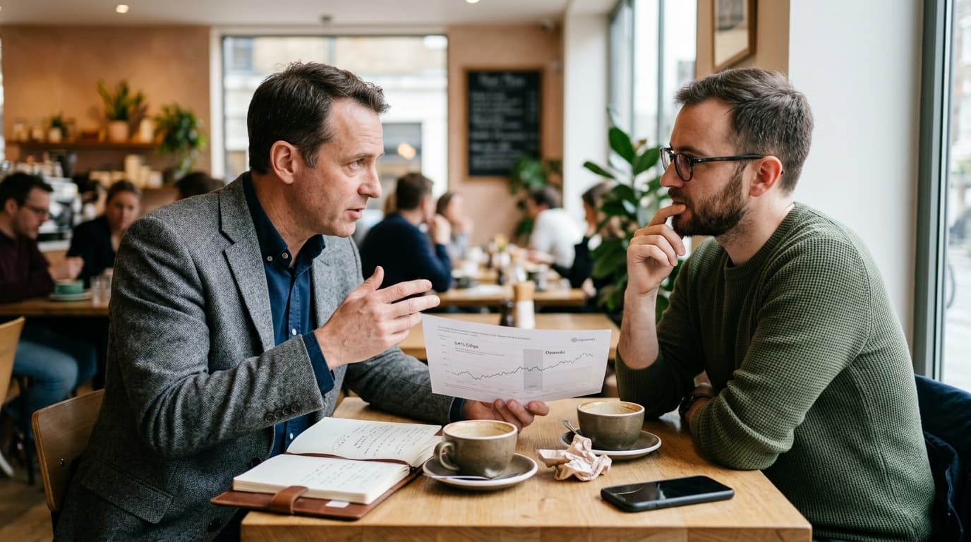 A stylized graphic showing the logos of OpenAI and Anthropic on a digital racetrack, with one slightly ahead.