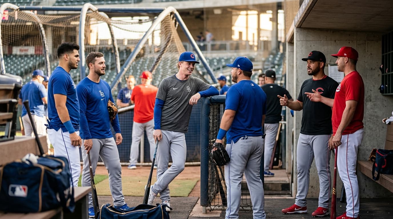 A baseball player in uniform with a thought bubble above their head showing a political debate stage