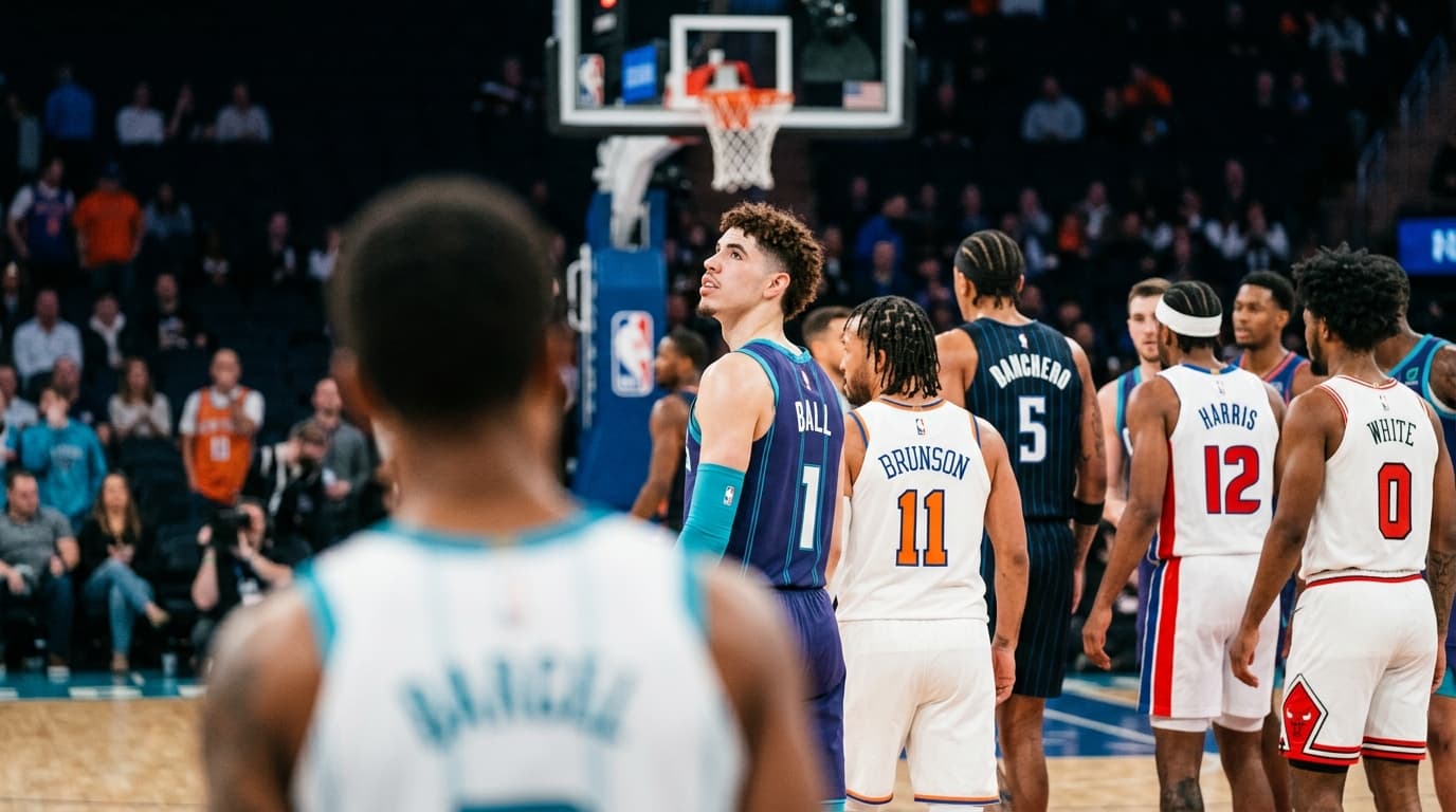 A collage of NBA players mentioned in the market question, with a faded image of a high school basketball player (Kon Knueppel) overlaid, signifying the impossibility.